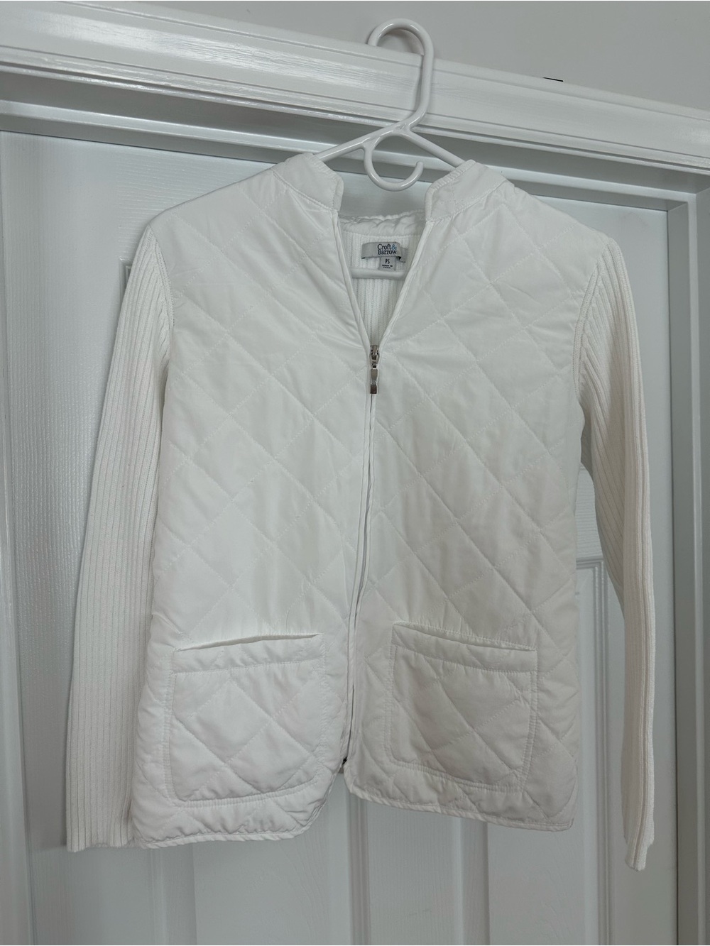 Croft & Barrow Women’s White Quilted Front Zip-Up Jacket Sweater Top